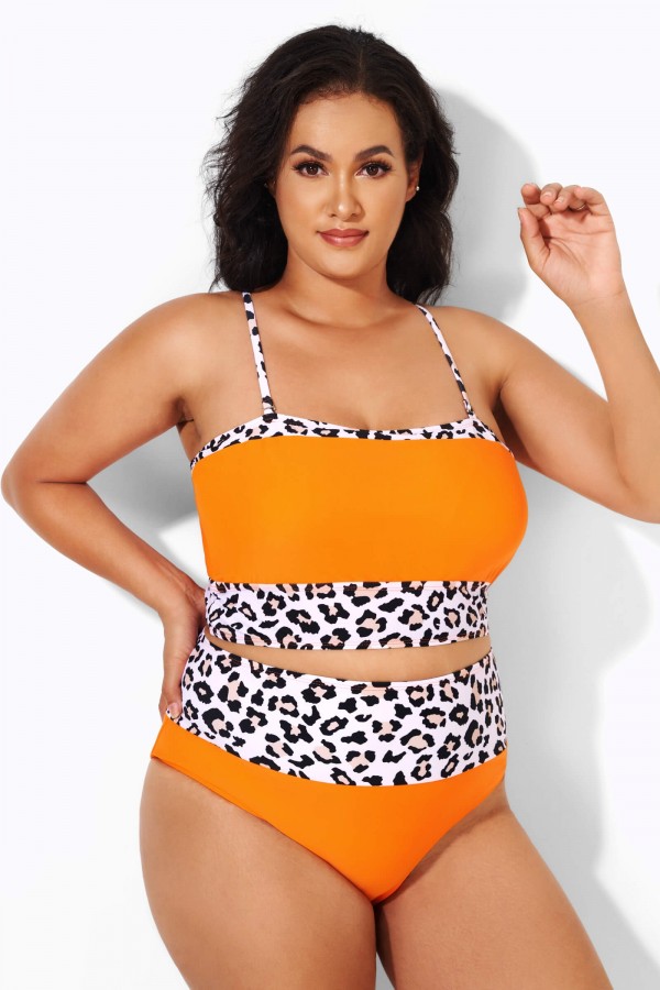 Neon Orange Leopard Printed Sexy Swim Bikini Top