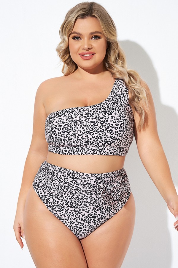 Leopard Print One Shoulder Women Bikini Top