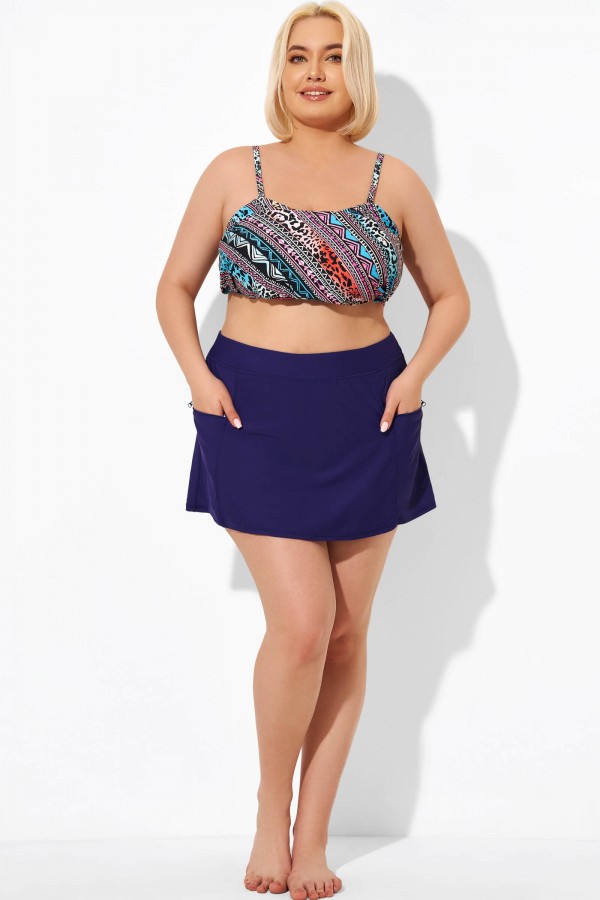 Blue Solid Lady Swim Short with Pockets