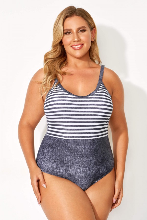 Stripes Extra-low Back Stylish One Piece Swimsuit