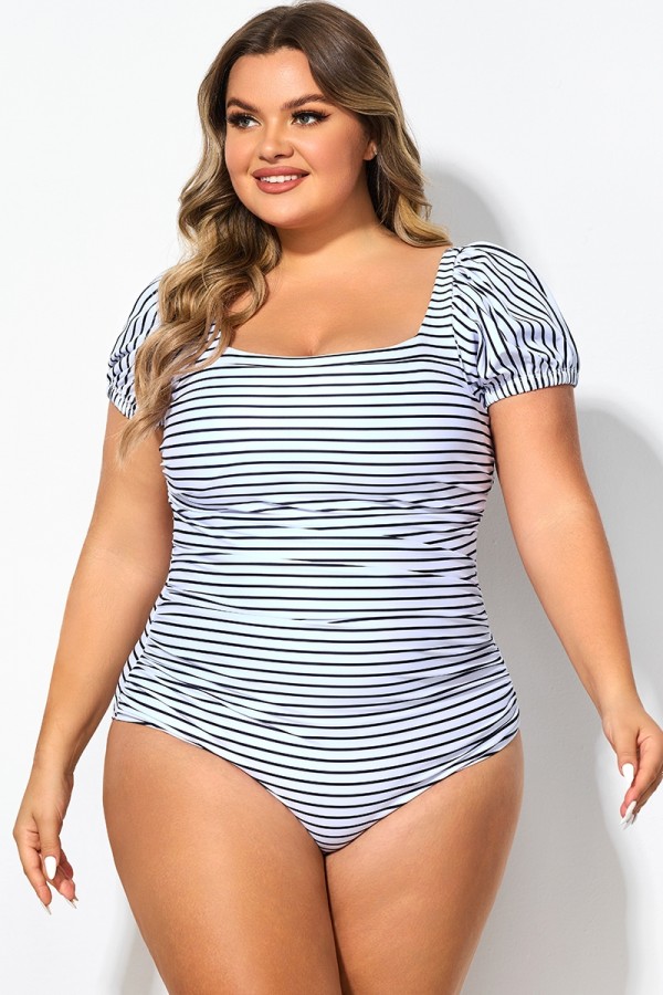Vertical Stripes Ladder Back One Piece Swimsuit