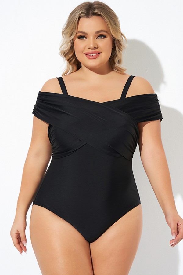 Black Crisscross Convertible Front Lined One Piece Swimsuit