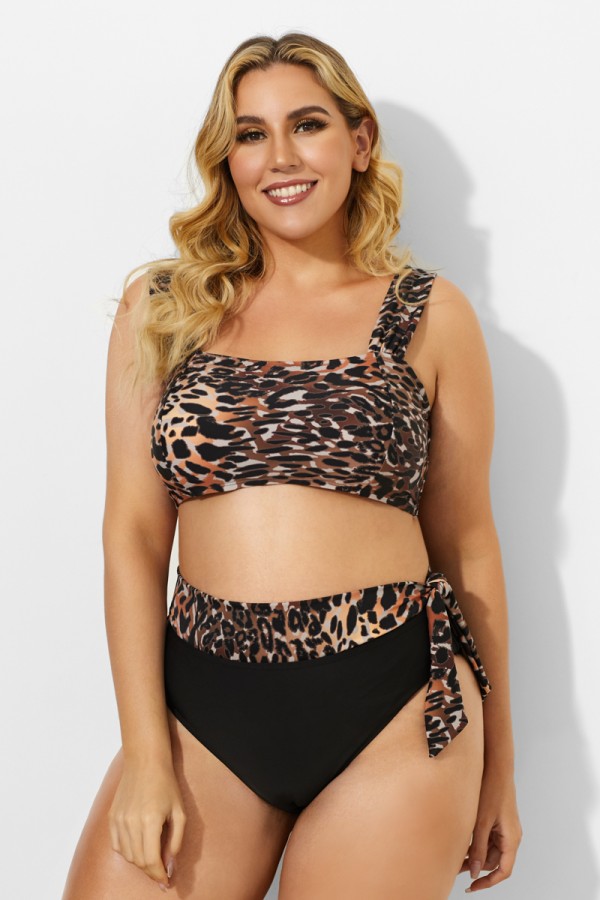 Jungle Shirred High Waist Leopard Print Bikini