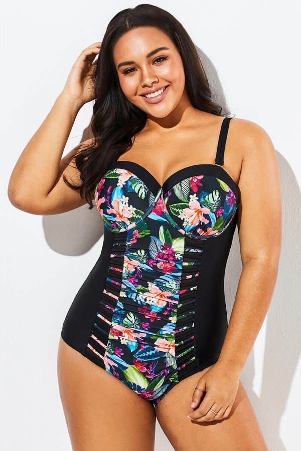 Lady Cut Out Mesh Underwire One Piece Swimsuit