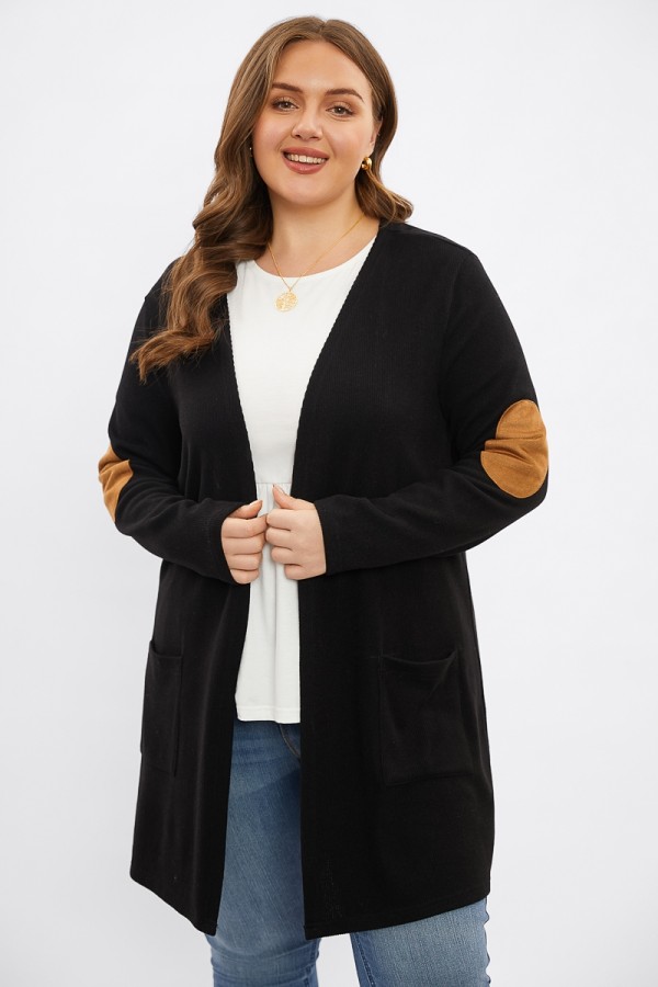 Black Figure-Flattering Fit With Pockets Long Cardigan - Meet.Curve ...