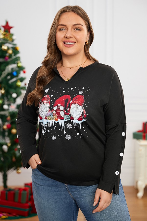 Women's Christmas Print V-Neck Long Sleeve Loose Sweatshirt