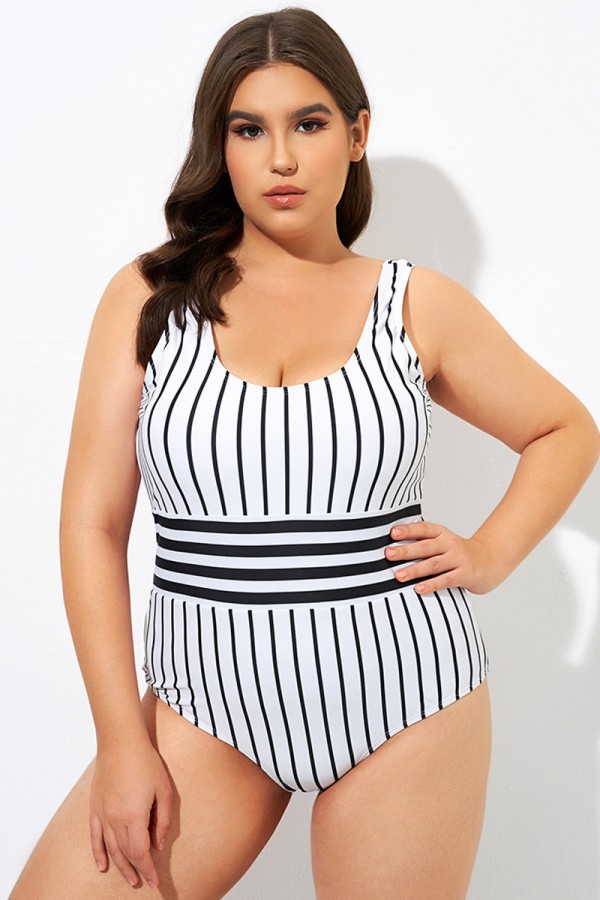 Black & White Stripe Women One Piece Swimsuit