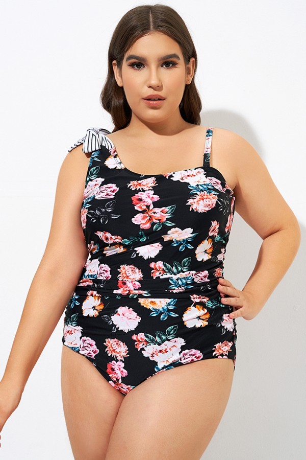 Flower One Shoulder Bow One Piece Swimsuit