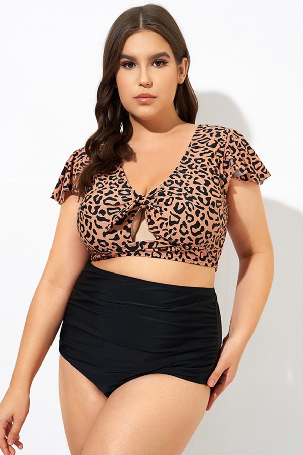 Leopard Print Front Strap Women Bikini Top