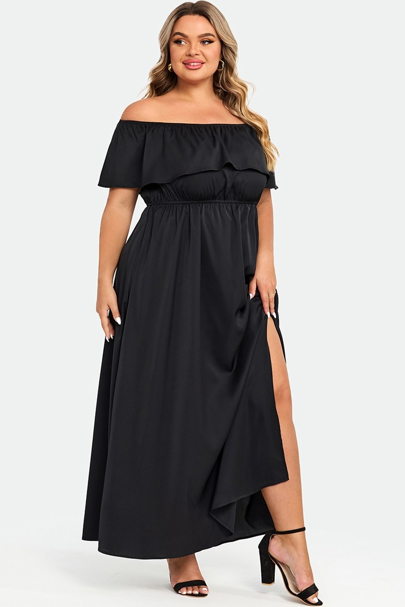 Plus Size Black Off The Shoulder Maxi Dress - Meet.Curve - Meet.Curve