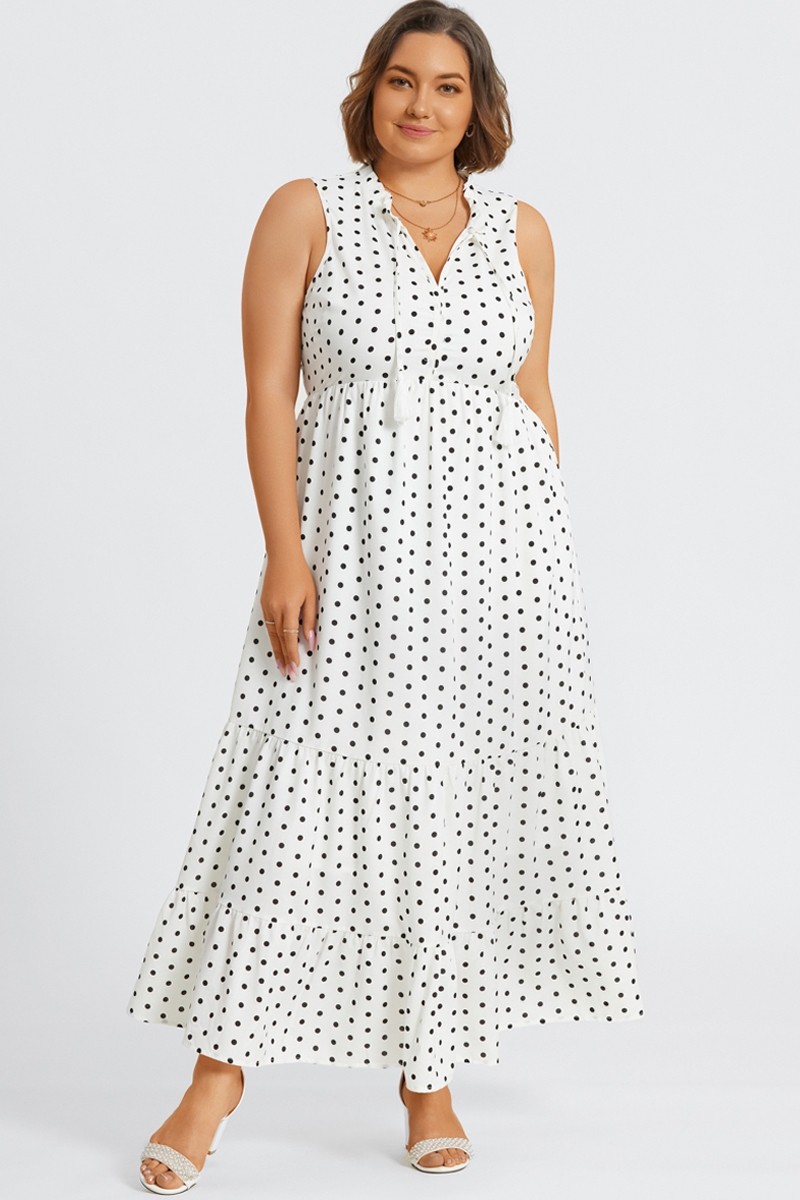Polka Dots Textured Woven Tiered Maxi Dress - Meet.Curve - Meet.Curve