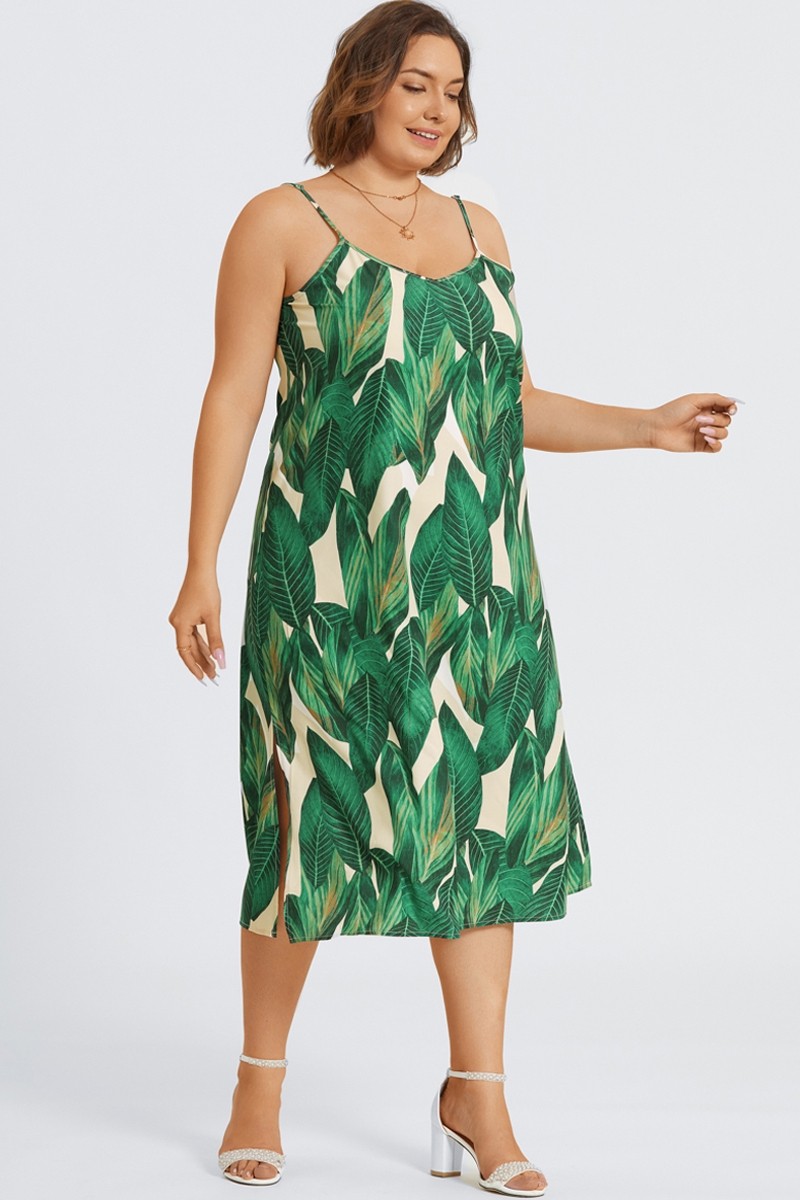 Plus Size Tropical Print Cami Maxi Dress - Meet.Curve - Meet.Curve