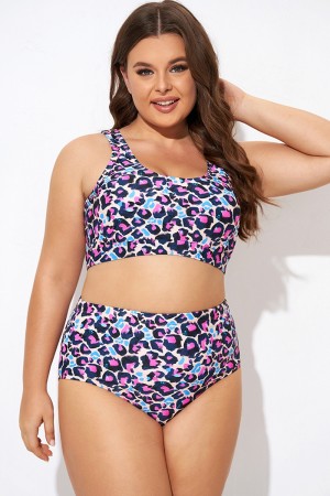 Flattering Peach Leopard Pull-on Design Bikini Top