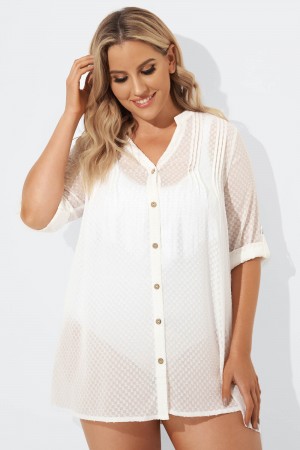 White Button Up Cover Up Shirt with Pockets
