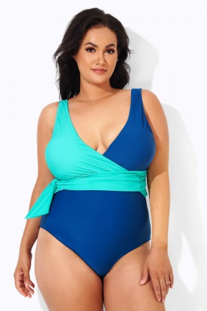 V-neck Crossover Tie Wrap One Piece Swimsuit