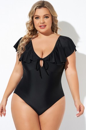 Black Sexy Cut Out Sleeves One Piece Swimsuit