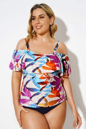 Colourful Leaves Printed Underwire Tankini Top