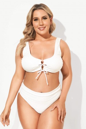 White Lace-Up Front Sexy Women Bikini Set