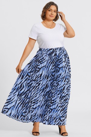Zebra Print Flowing Crinkled Elastic Waist Long Skirt