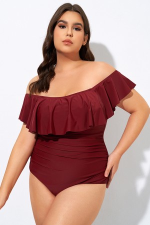 Red Bandeau Off the Shoulder One Piece Swimsuit