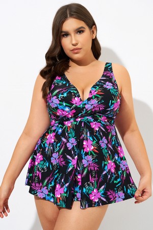 Neon Floral V-neck Twist Unlined Tankini Top