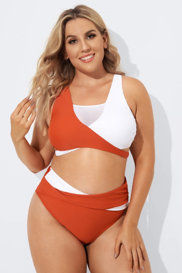 Red & White Wrap Fashion Bikini Set for Lady