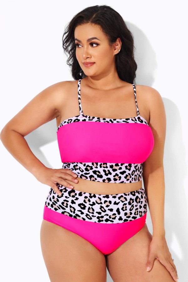 Neon Pink Leopard Women Swim Bikini Top