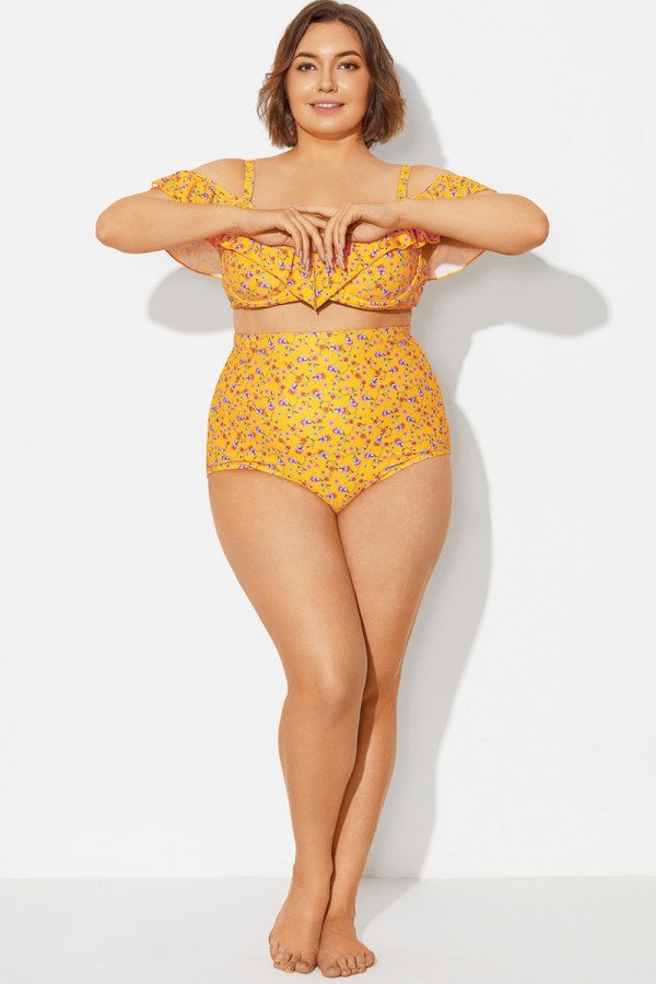 Yellow Floral High Waist Brief For Lady