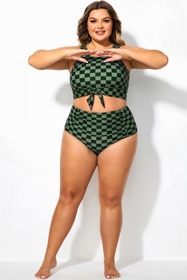 Plus Size Green Check High Waisted Bottom
