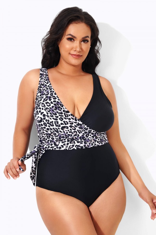 Leopard Sexy Wrapover Shaping One Piece Swimsuit