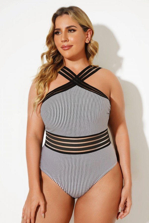 Stripe Crossover Vintage One Piece Swimsuit