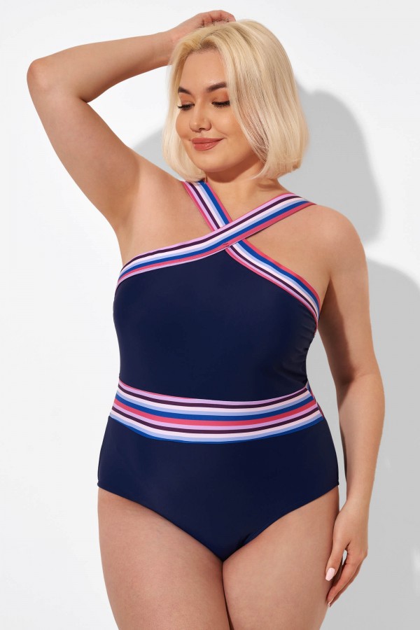 Blue Crossover Women One Piece Swimsuit 