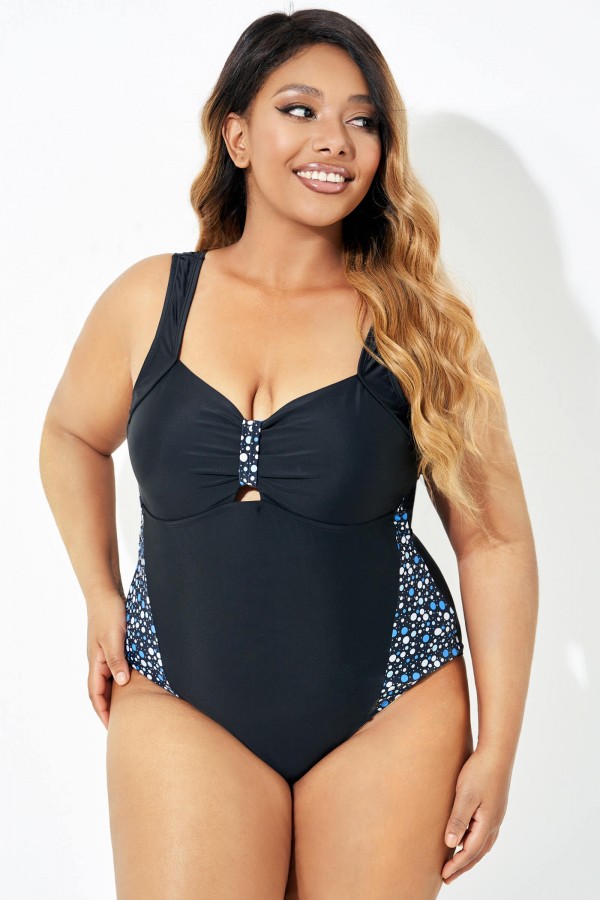 Black Wide Strapped Backless One Piece Swimsuit