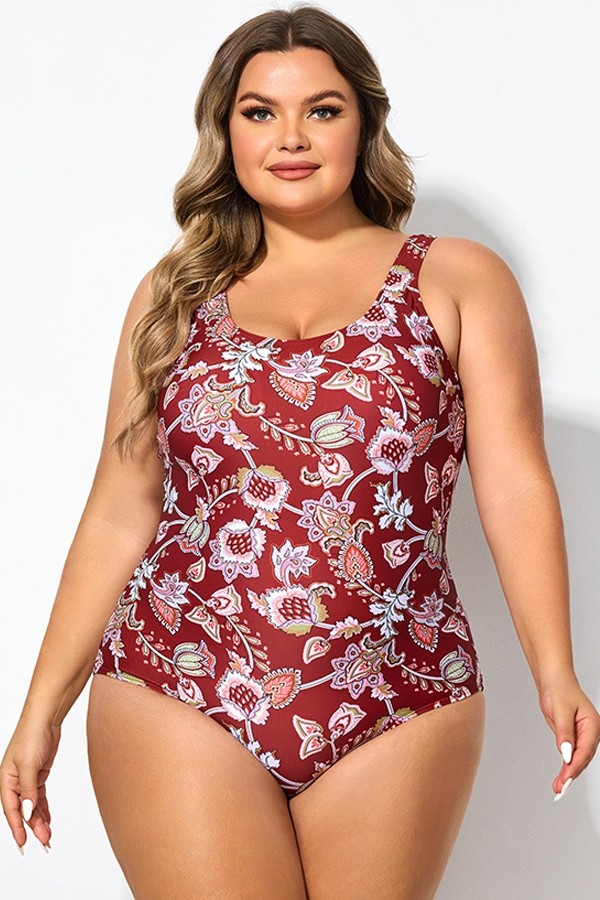 Flower Scoop Neck and Back One Piece Swimsuit 