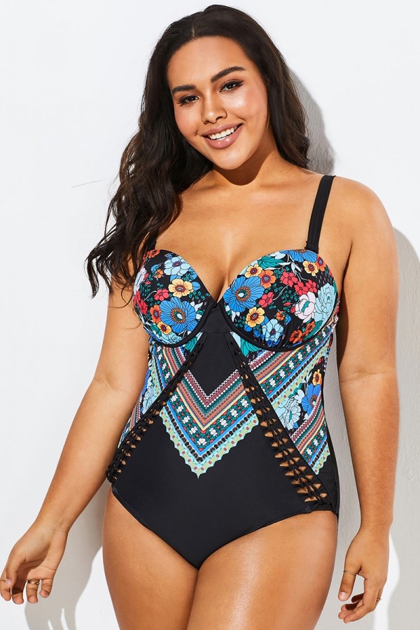 Carnival Floral Cut Out Women One Piece Swimsuit
