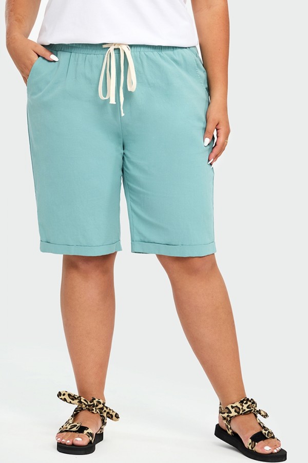 Blue With Pockets Sashes Holiday Loose Shorts