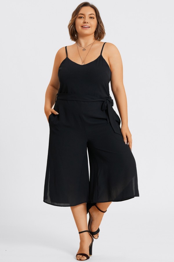 Plus Size Black Sleeveless Easy Culotte Jumpsuit