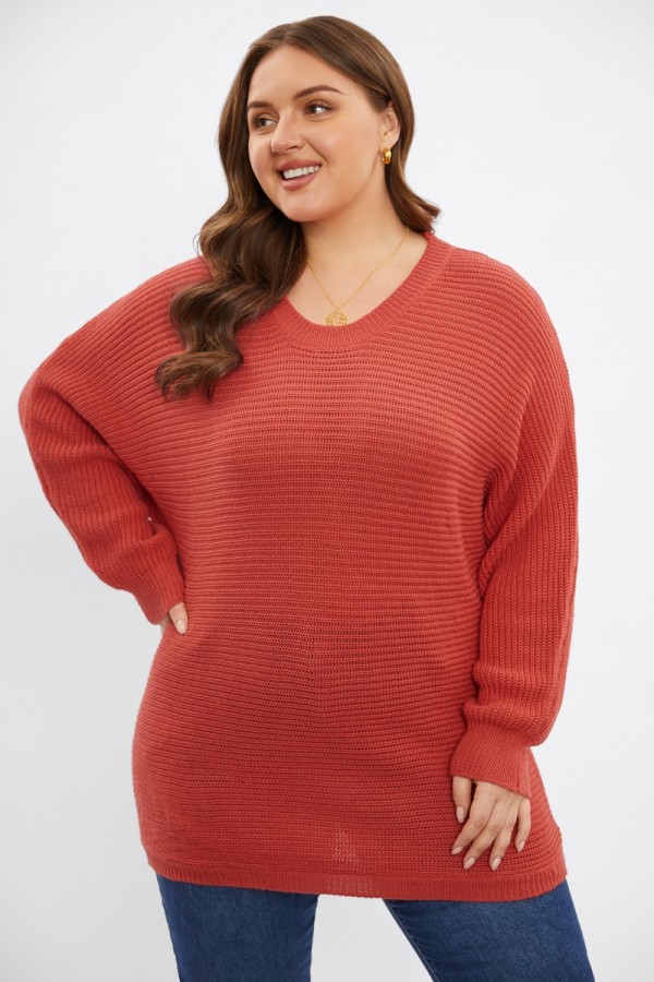 Plus Size Burnt Orange Button Back Detail Sweater