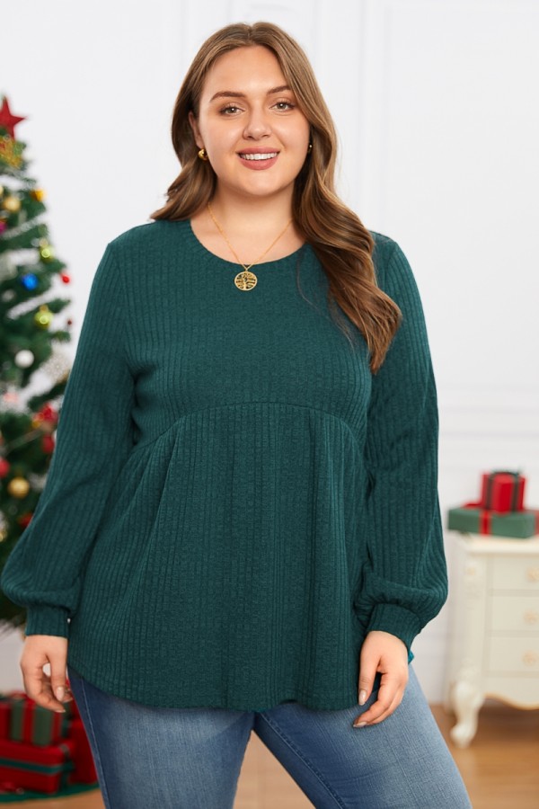 Hunter Green Round Neck Soft Loose Knit Top