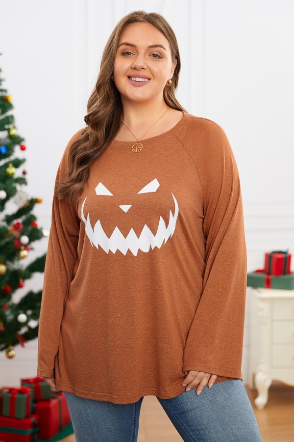 Ladies Halloween Print Long Sleeve Loose Sweatshirt
