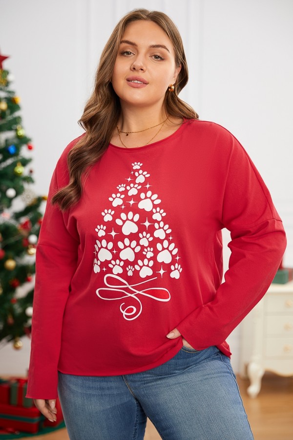 Christmas Print Crew Neck Casual Loose Sweatshirt