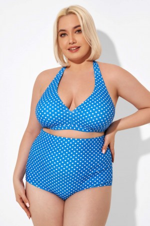 Blue Polka Dot Halter Bikini Top