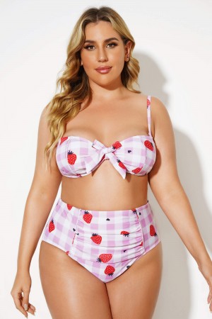 Strawberry Pattern Underwire High Waist Bikini Set