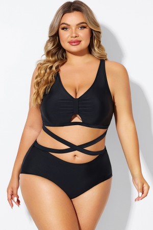Black Plus Size With Adjustable Straps Sexy Bikini Top