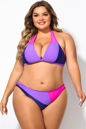 Plus Size Halter Colorblock Sexy Bikini Top