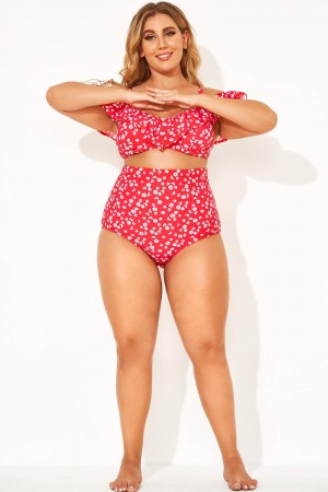 Red Floral High Waist Brief for Lady