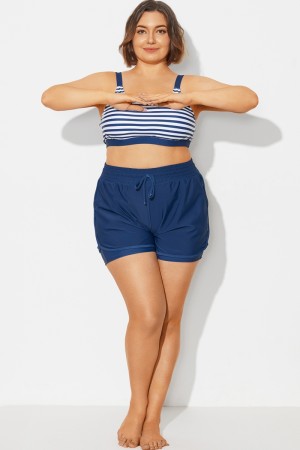 Plus Size Navy Mid Waist Women Shorts