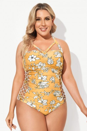 Flower Cut Out Underwire Party One Piece Swimsuit