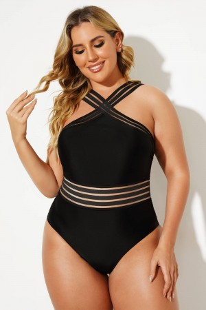 Black Crossover Lady Vintage One Piece Swimsuit
