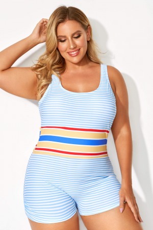 Colorful Stripes Scoop Back One Piece Swimsuit